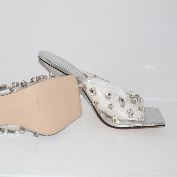 Good American Jeweled Emma Slip On Heels Rhinestones 4" Silver Stiletto Size 11 - Picture 2 of 7